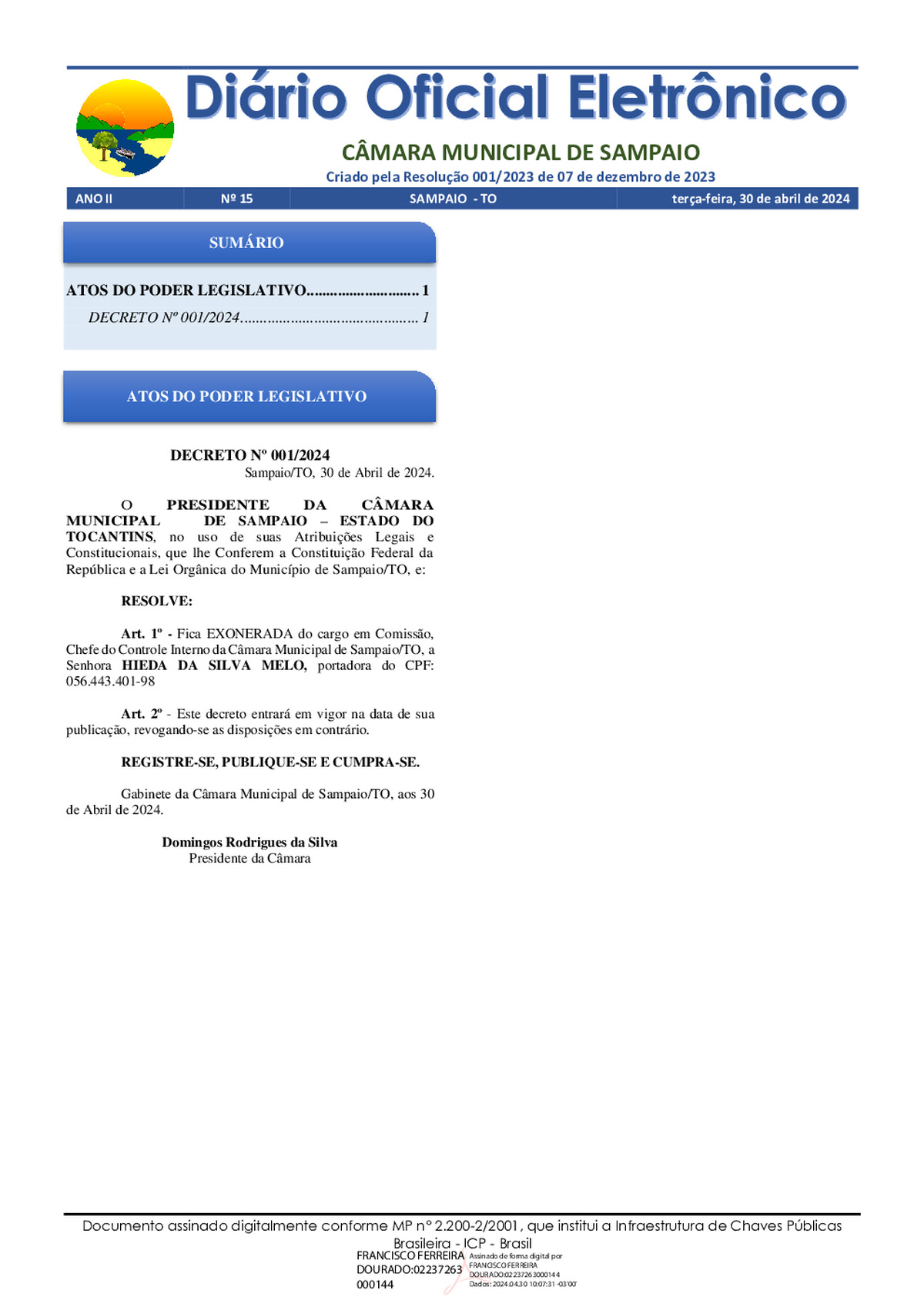 Diário Oficial - Edição 015