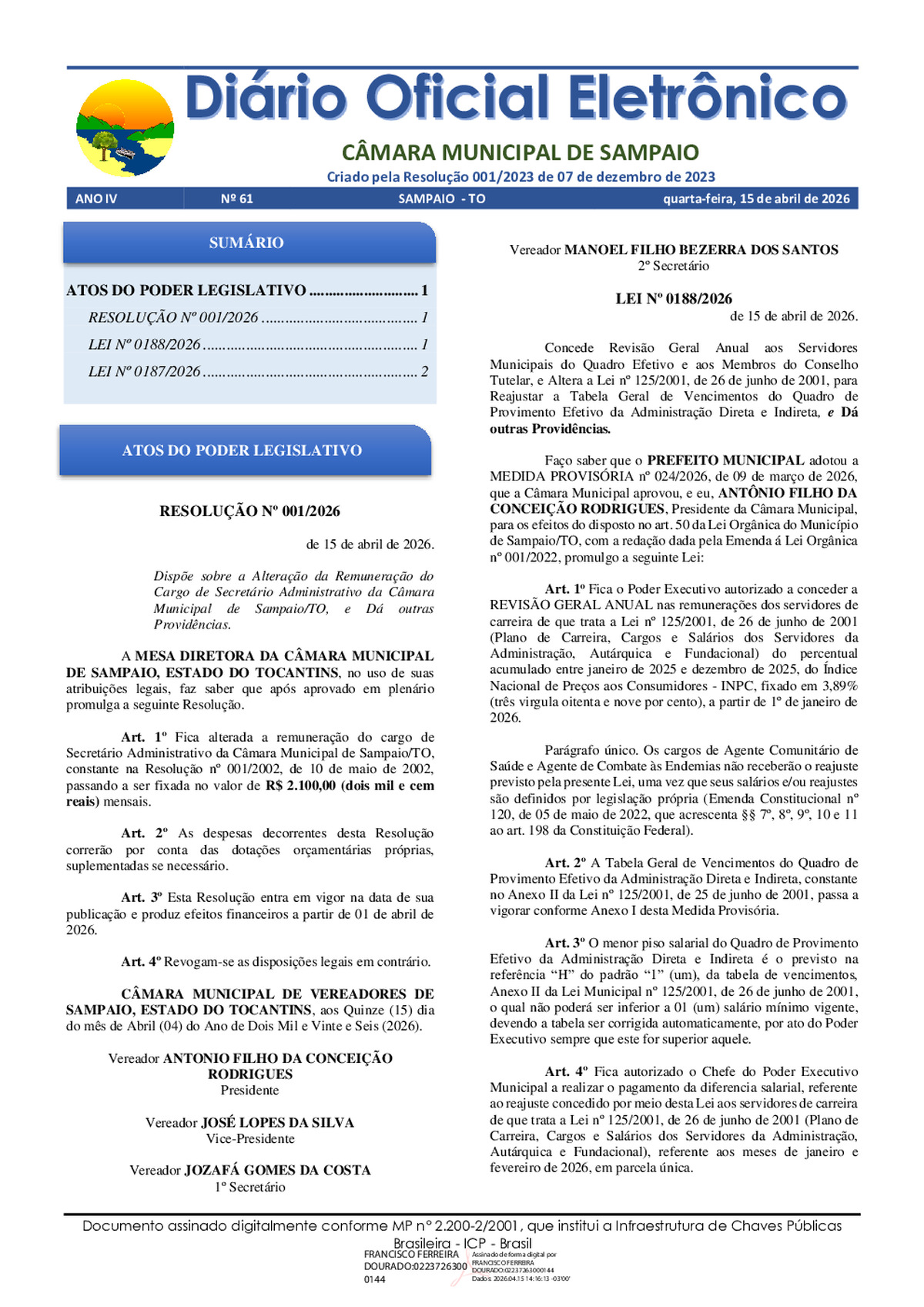 Diário Oficial N° 061