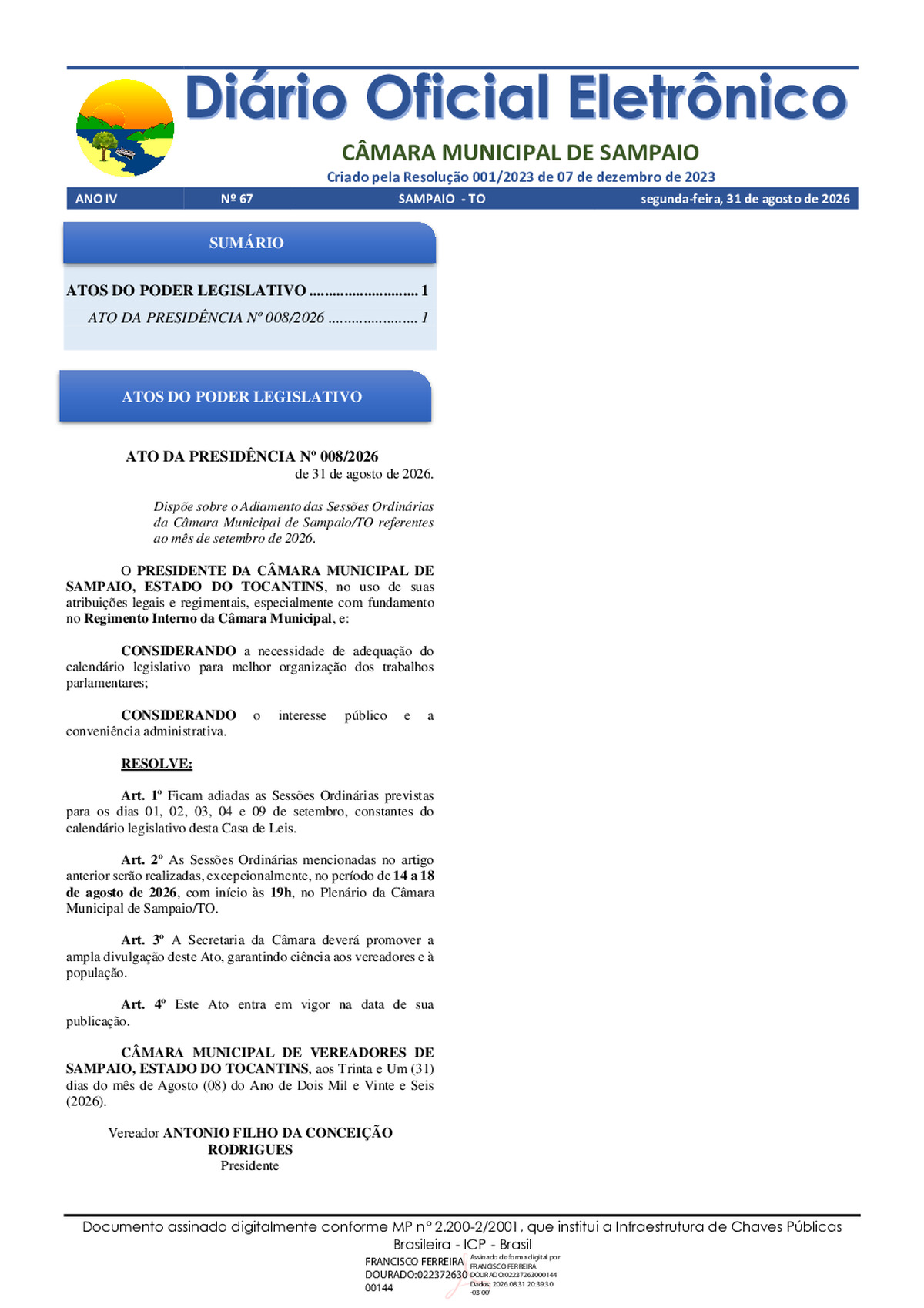 Diário Oficial N° 067